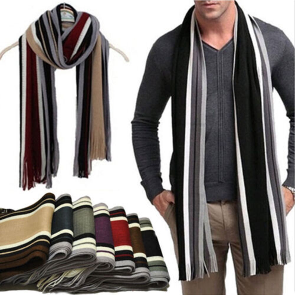 Wool Scarf Men - Kaschmir Männer Gestreiften Schal Mode Dicke