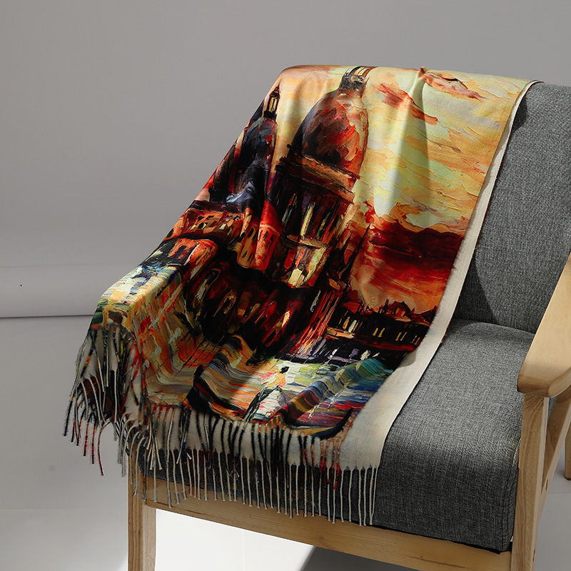 Luxus Marke Ölgemälde Kaschmir – Wool Scarf Men Bewertung und Preis
